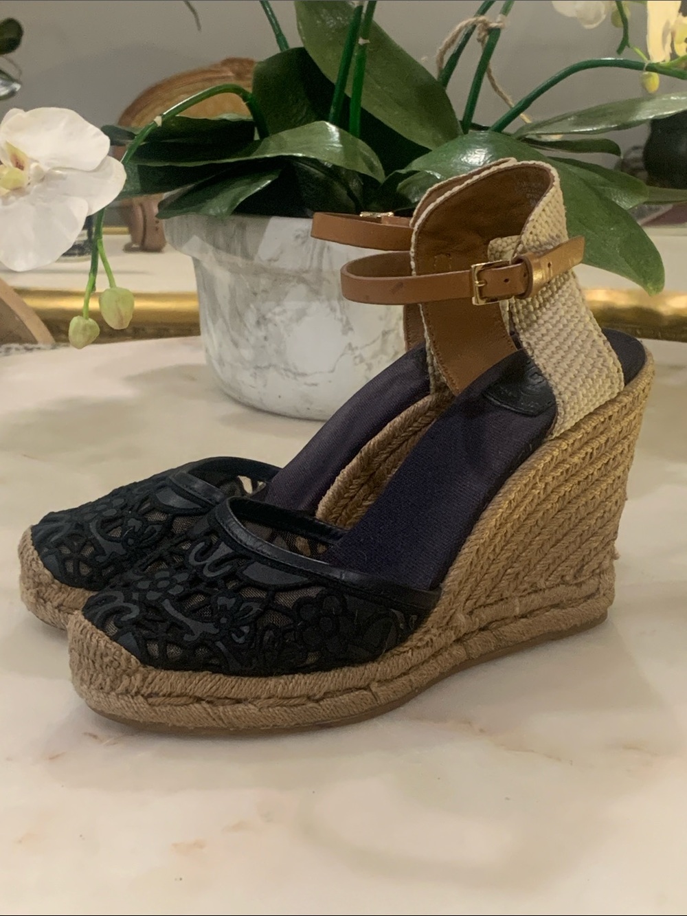 Tory Burch Navy Blue wedge sandals size 9 M
